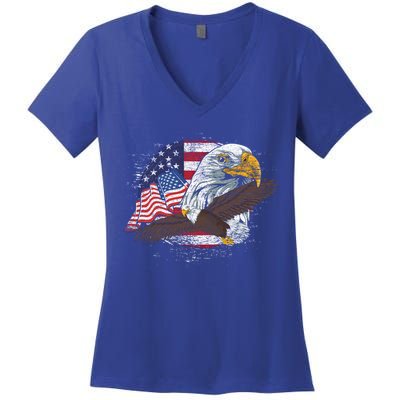 Freedom Patriotic American Bald Eagle Us Flag Pride Eagle Funny Gift Women's V-Neck T-Shirt