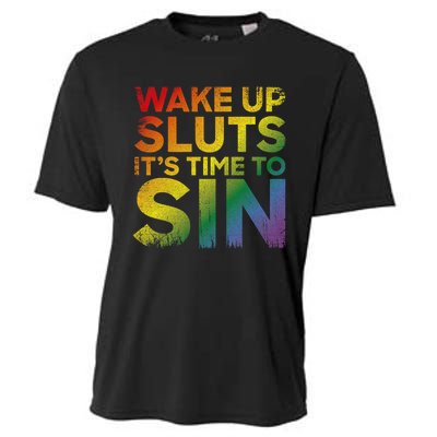 Funny Pride Adult Wake Up Sluts ItS Time To Sin Lgbtq Cooling Performance Crew T-Shirt