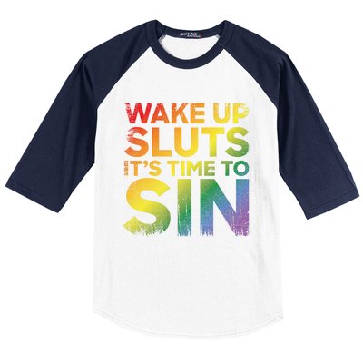 Funny Pride Adult Wake Up Sluts ItS Time To Sin Lgbtq Baseball Sleeve Shirt