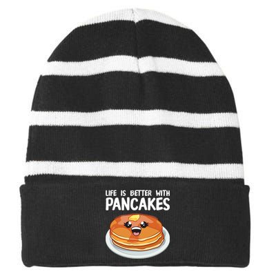 Funny Pancakes Art Brunch Breakfast Pancake Maker Striped Beanie with Solid Band