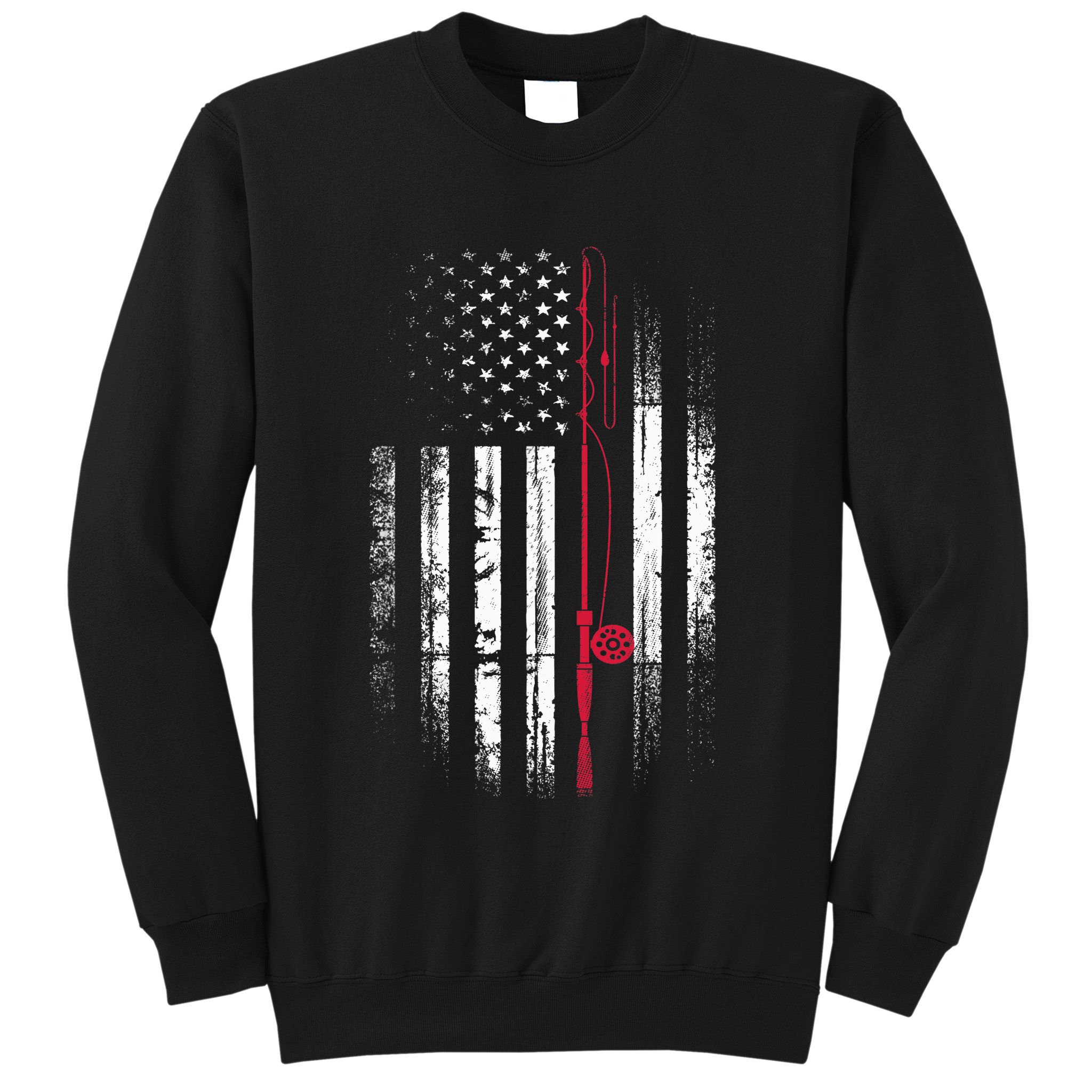 Fishing Pole American Flag Patriotic Outdoorsman Sweatshirt
