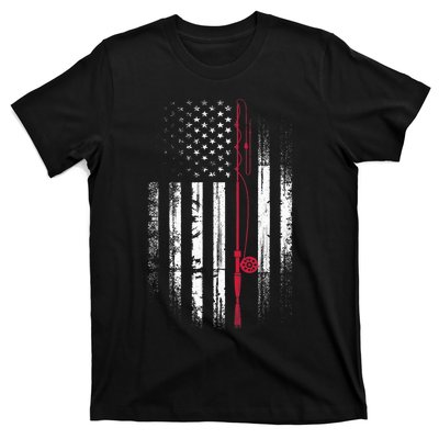 Fishing Pole American Flag Patriotic Outdoorsman T-Shirt