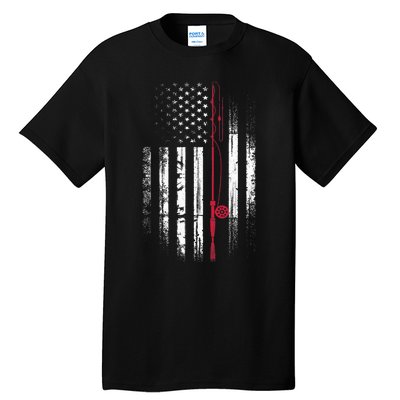 Fishing Pole American Flag Patriotic Outdoorsman Tall T-Shirt