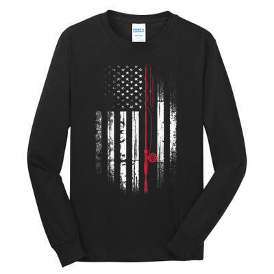 Fishing Pole American Flag Patriotic Outdoorsman Tall Long Sleeve T-Shirt