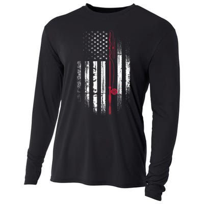 Fishing Pole American Flag Patriotic Outdoorsman Cooling Performance Long Sleeve Crew