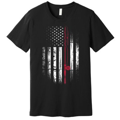 Fishing Pole American Flag Patriotic Outdoorsman Premium T-Shirt