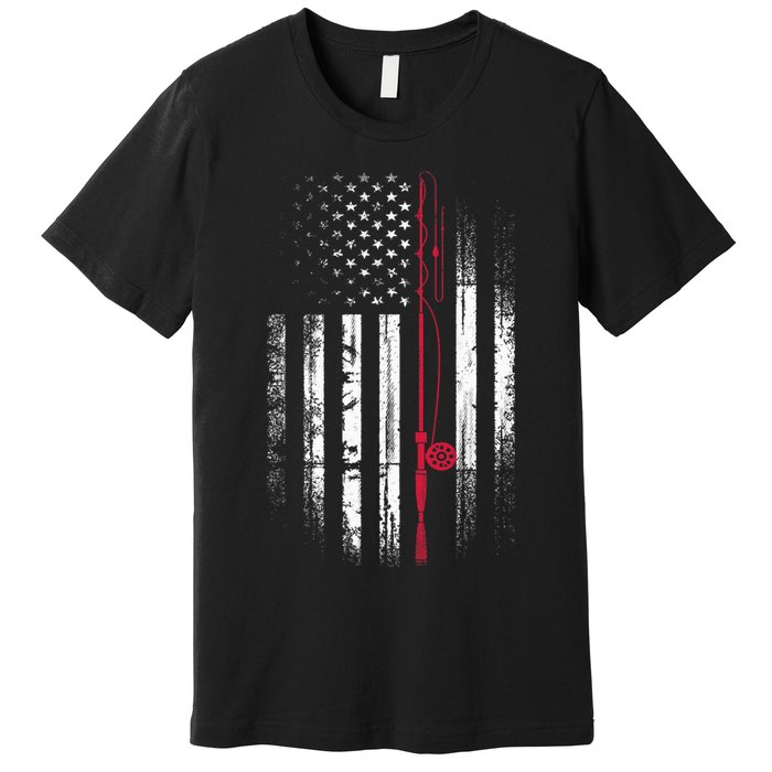 Fishing Pole American Flag Patriotic Outdoorsman Premium T-Shirt