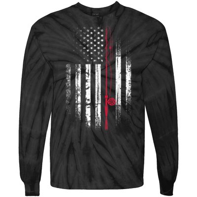 Fishing Pole American Flag Patriotic Outdoorsman Tie-Dye Long Sleeve Shirt