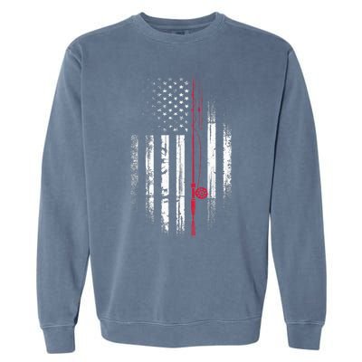 Fishing Pole American Flag Patriotic Outdoorsman Garment-Dyed Sweatshirt