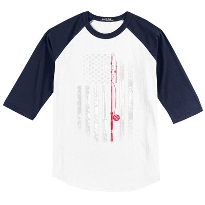 Fishing Pole American Flag Patriotic Outdoorsman Baseball Sleeve Shirt