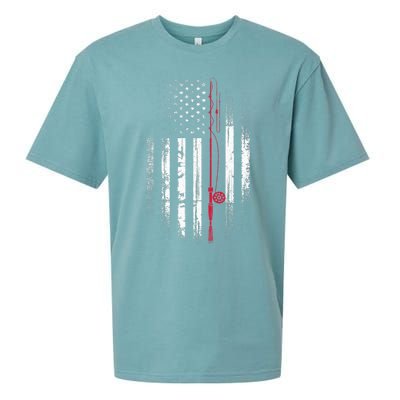 Fishing Pole American Flag Patriotic Outdoorsman Sueded Cloud Jersey T-Shirt