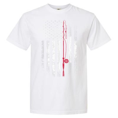 Fishing Pole American Flag Patriotic Outdoorsman Garment-Dyed Heavyweight T-Shirt