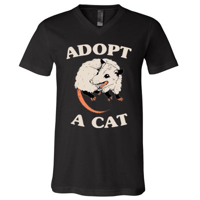 Funny Possum Adopt A Cat Cute Opossums Team Trash Vibes V-Neck T-Shirt