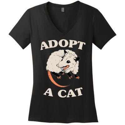 Funny Possum Adopt A Cat Cute Opossums Team Trash Vibes Women's V-Neck T-Shirt