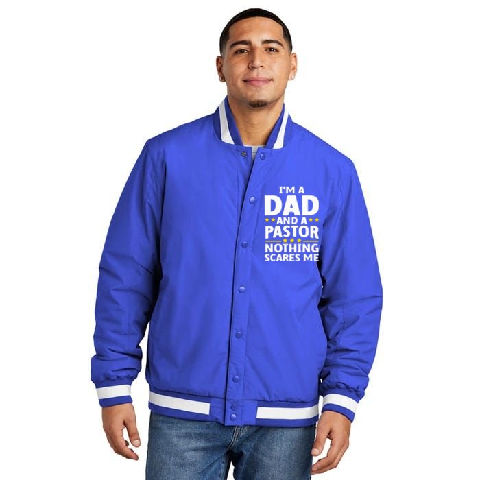 Funny Pastor Appreciation Art For Dad Preacher Christian Insulated Varsity Jacket