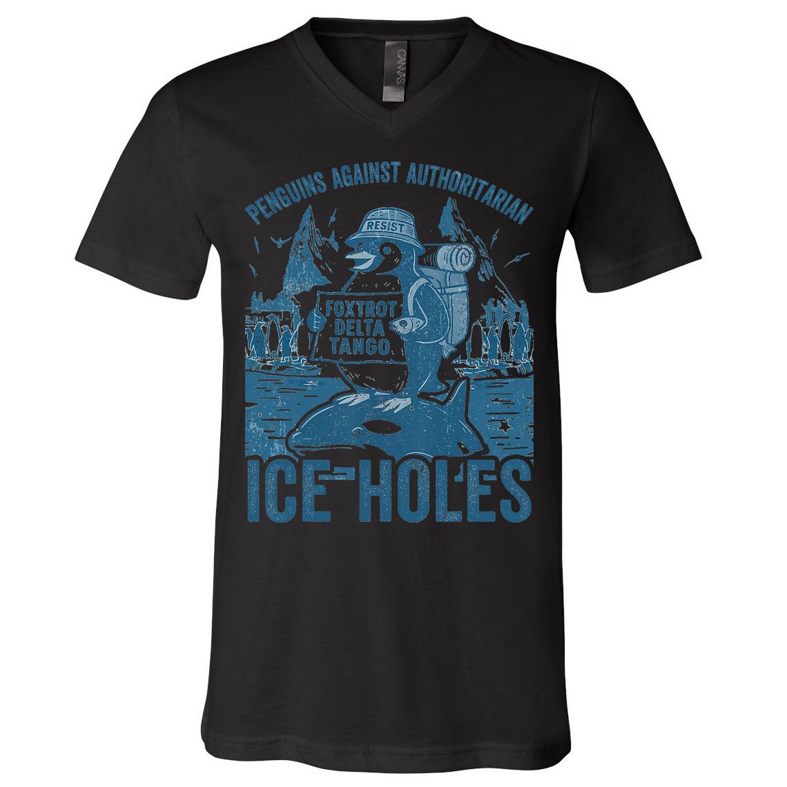 Funny Penguins Against Authoritarian Ice Holes Sarcastic V-Neck T-Shirt