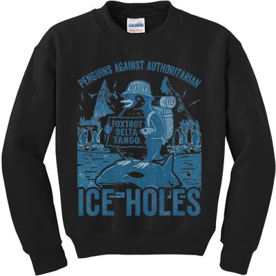 Funny Penguins Against Authoritarian Ice Holes Sarcastic Kids Sweatshirt