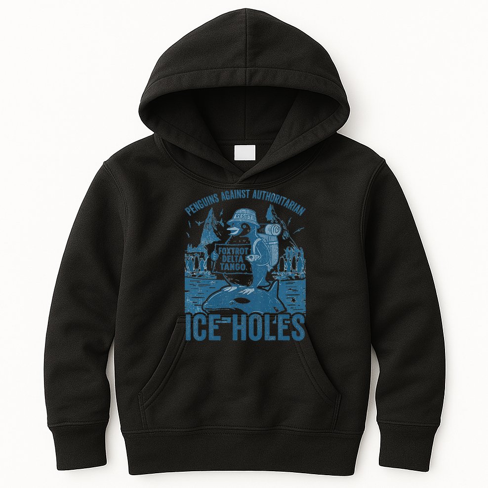 Funny Penguins Against Authoritarian Ice Holes Sarcastic Kids Hoodie