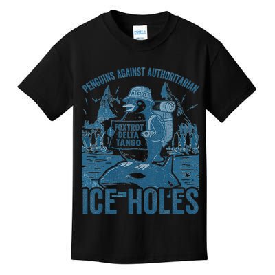 Funny Penguins Against Authoritarian Ice Holes Sarcastic Kids T-Shirt