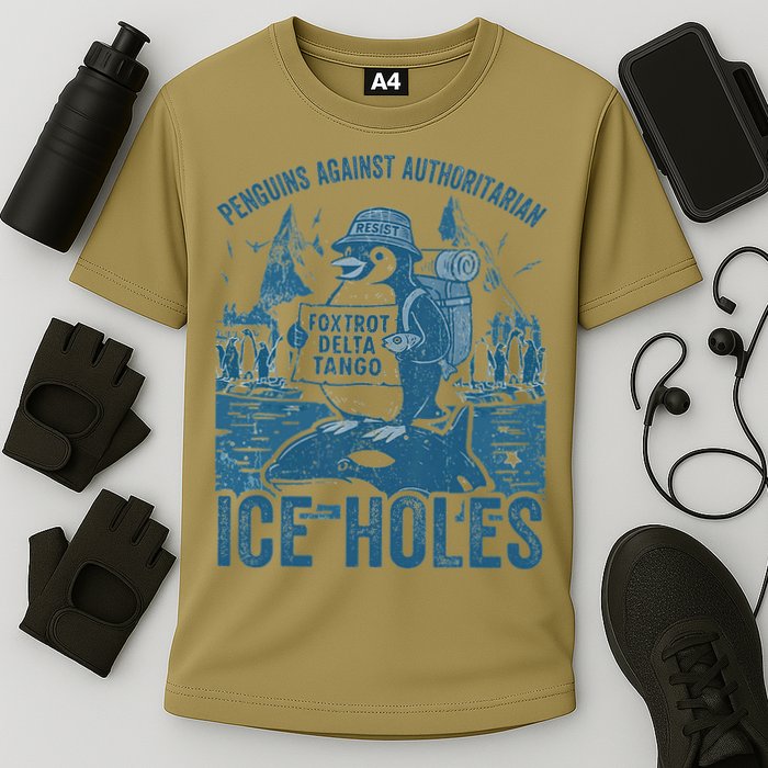 Funny Penguins Against Authoritarian Ice Holes Sarcastic Cooling Performance Crew T-Shirt