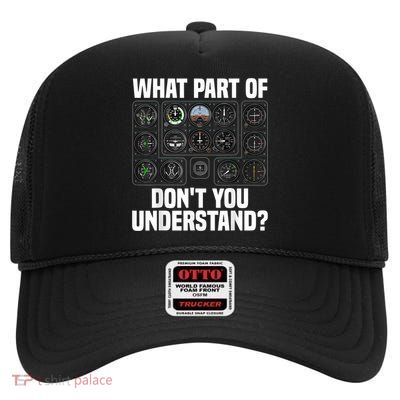 Funny Pilot Art Men Women Aviation Airline Pilot Instruments High Crown Mesh Back Trucker Hat