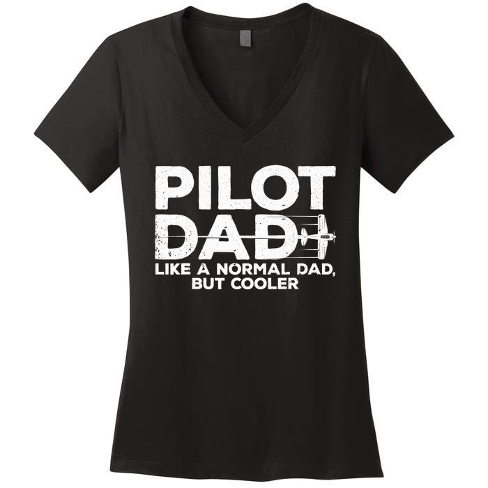 Funny Pilot Art For Dad Aviation Airplane Aircraft Pilot Women's V-Neck T-Shirt