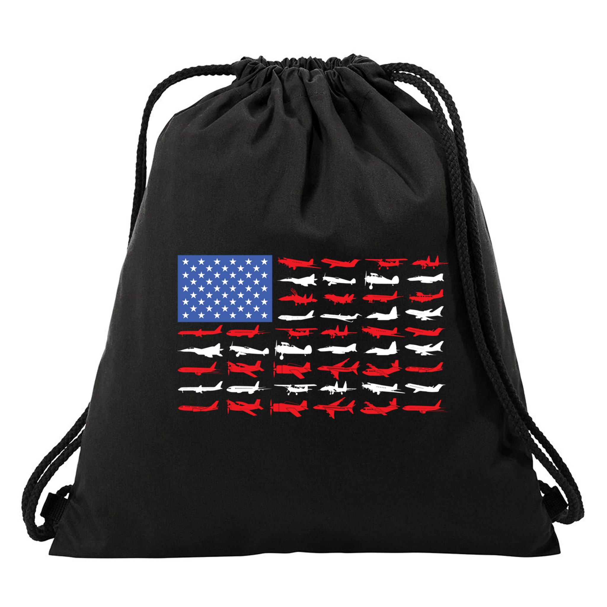 Funny Pilot Airplane American Flag Plane Aviation Gift 1 Drawstring Bag