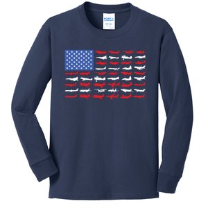 Funny Pilot Airplane American Flag Plane Aviation Gift 1 Kids Long Sleeve Shirt