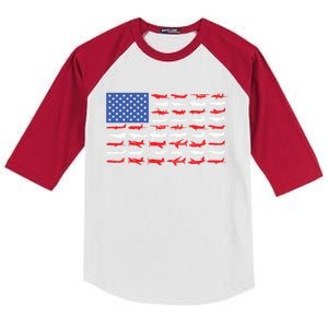 Funny Pilot Airplane American Flag Plane Aviation Gift 1 Kids Colorblock Raglan Jersey