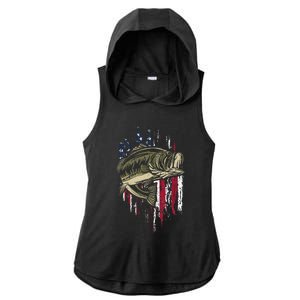 Fishing Pole American Flag gift for Patriotic Fisherman Ladies PosiCharge Tri-Blend Wicking Draft Hoodie Tank