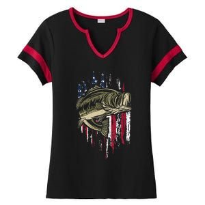 Fishing Pole American Flag gift for Patriotic Fisherman Ladies Halftime Notch Neck Tee