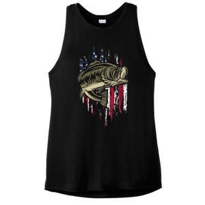 Fishing Pole American Flag gift for Patriotic Fisherman Ladies PosiCharge Tri-Blend Wicking Tank