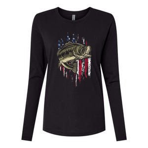 Fishing Pole American Flag gift for Patriotic Fisherman Womens Cotton Relaxed Long Sleeve T-Shirt