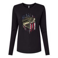 Fishing Pole American Flag gift for Patriotic Fisherman Womens Cotton Relaxed Long Sleeve T-Shirt