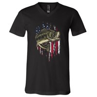 Fishing Pole American Flag gift for Patriotic Fisherman V-Neck T-Shirt