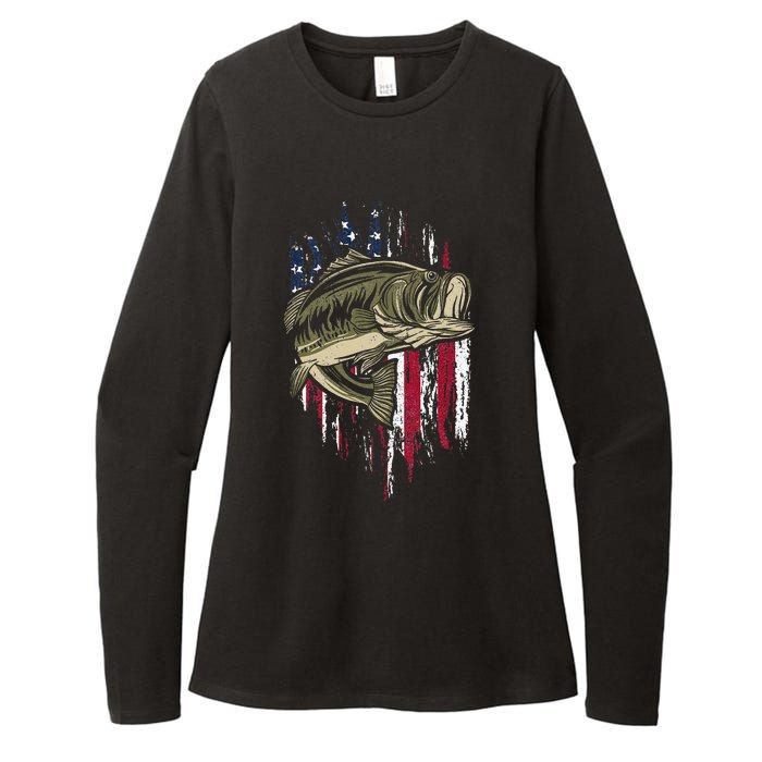 Fishing Pole American Flag gift for Patriotic Fisherman Womens CVC Long Sleeve Shirt