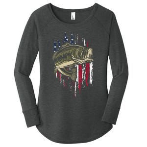 Fishing Pole American Flag gift for Patriotic Fisherman Women's Perfect Tri Tunic Long Sleeve Shirt