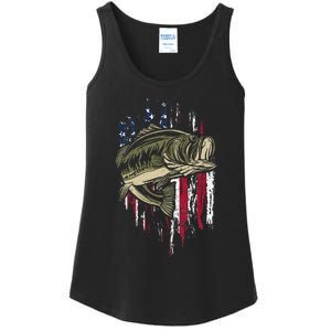 Fishing Pole American Flag gift for Patriotic Fisherman Ladies Essential Tank