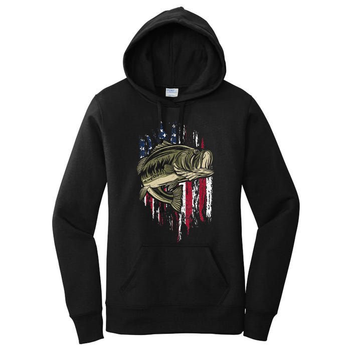 Fishing Pole American Flag gift for Patriotic Fisherman Women's Pullover Hoodie