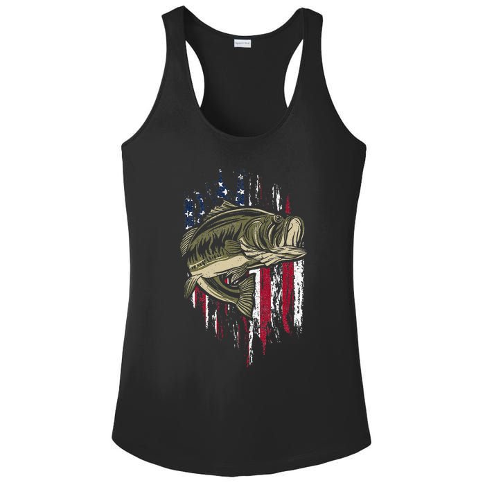 Fishing Pole American Flag gift for Patriotic Fisherman Ladies PosiCharge Competitor Racerback Tank