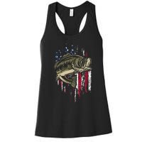 Fishing Pole American Flag gift for Patriotic Fisherman Women's Racerback Tank