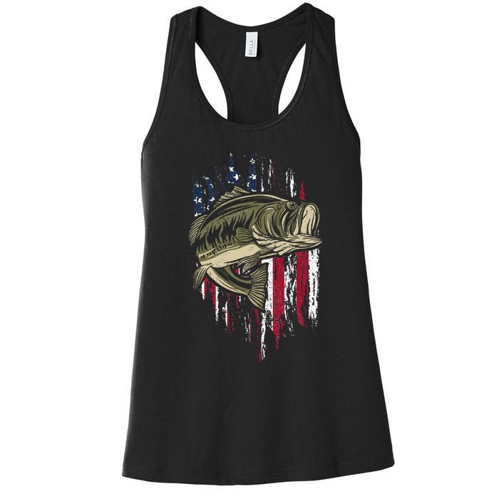 Fishing Pole American Flag gift for Patriotic Fisherman Women's Racerback Tank