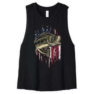 Fishing Pole American Flag gift for Patriotic Fisherman Women's Racerback Cropped Tank