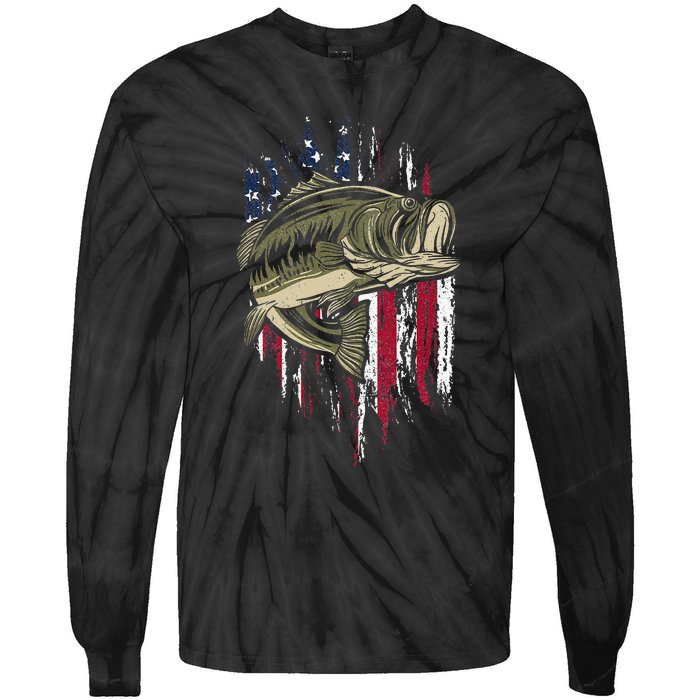 Fishing Pole American Flag gift for Patriotic Fisherman Tie-Dye Long Sleeve Shirt