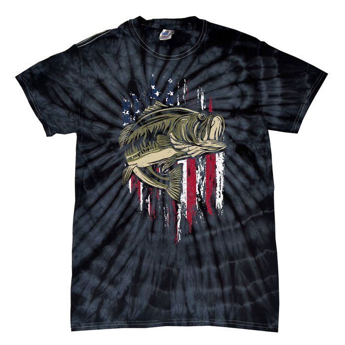 Fishing Pole American Flag gift for Patriotic Fisherman Tie-Dye T-Shirt