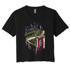 Fishing Pole American Flag gift for Patriotic Fisherman Women's Crop Top Tee