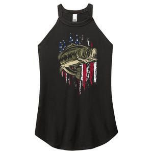 Fishing Pole American Flag gift for Patriotic Fisherman Women's Perfect Tri Rocker Tank