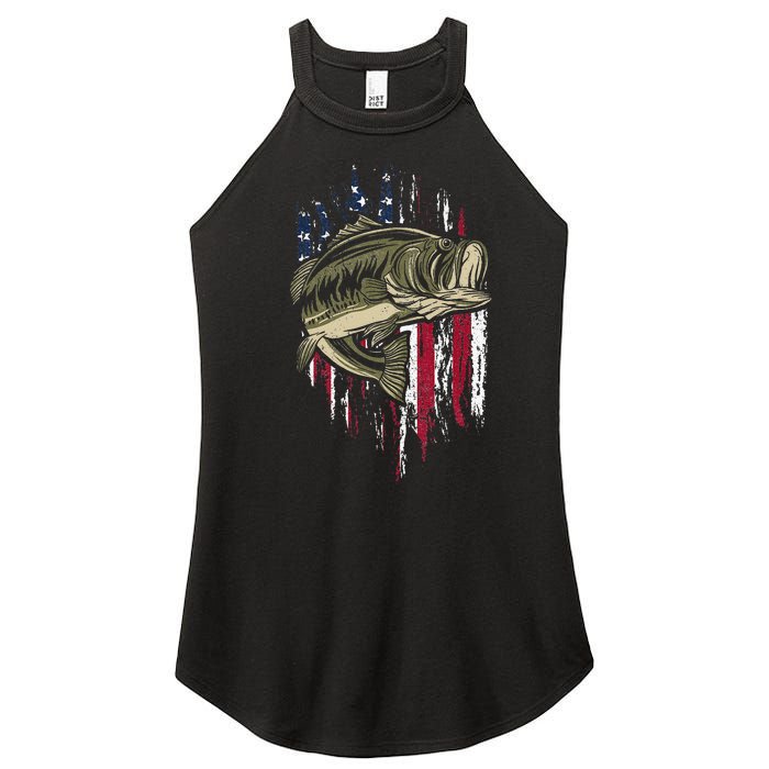 Fishing Pole American Flag gift for Patriotic Fisherman Women's Perfect Tri Rocker Tank