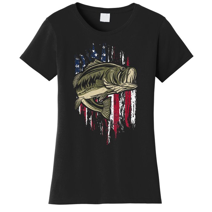 Fishing Pole American Flag gift for Patriotic Fisherman Women's T-Shirt