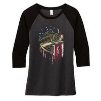 Fishing Pole American Flag gift for Patriotic Fisherman Women's Tri-Blend 3/4-Sleeve Raglan Shirt